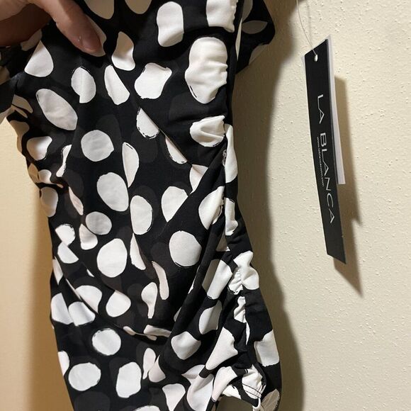 NEW La Blanca Size 6 Mod For Dot Polka Dot Ruffle One Piece Swimsuit Black White - Picture 9 of 15